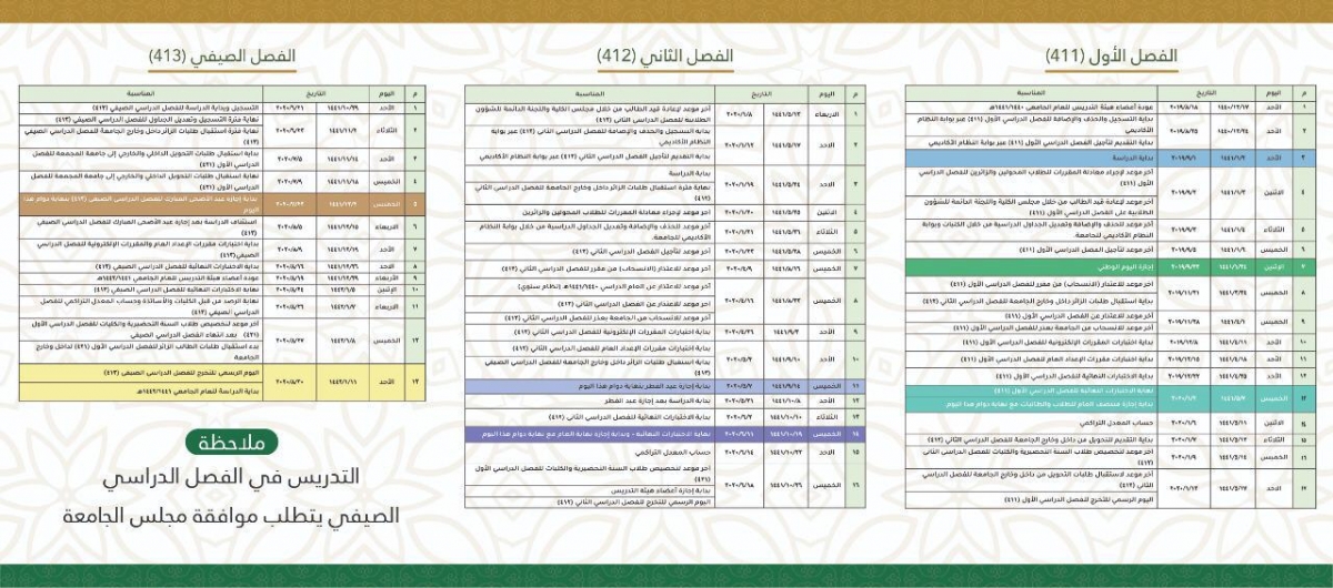 التقويم الجامعي جامعة القصيم